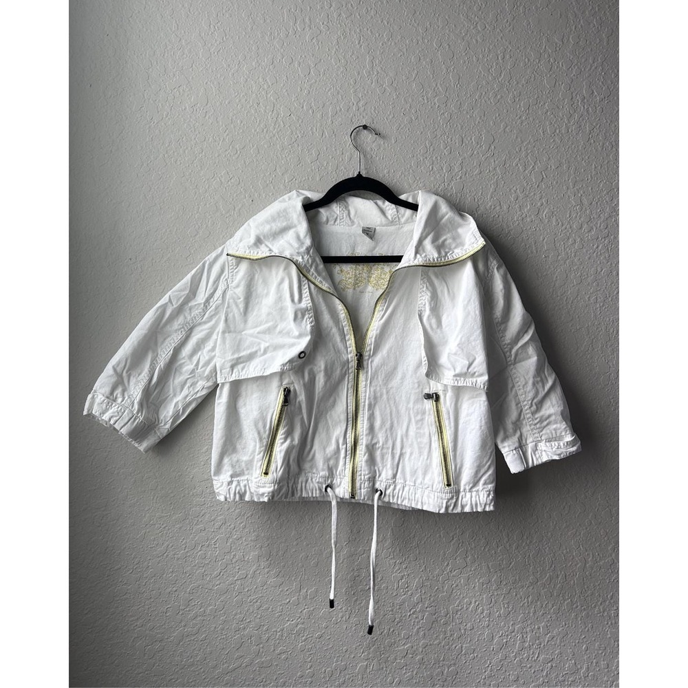 Vintage 2000s/ Y2K American Rag White Light Jacket 3/4‎ Sleeve Zipper (Size: M)